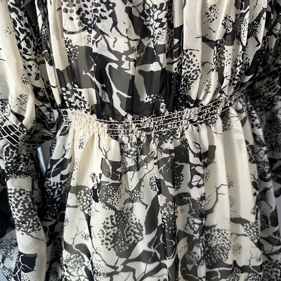 Max Studio Small Women's Black and Tan Midi Dress 3/4 Bell Sleeves Boho Relaxed - Picture 11 of 15